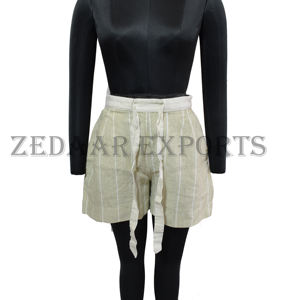 Short en lin à rayures vertes pour femme short de plage de vacances à la mode personnaliser logo quantité minimale de commande bas - Product Image 1