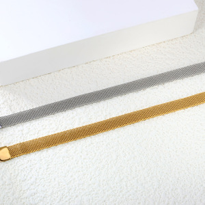 Pulsera de cadena plana minimalista de moda para mujer, joyería de acero inoxidable, regalo para ocasiones, color dorado y plateado - Product Image 4