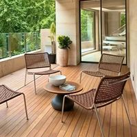 Fauteuil de salon individuel de style médiéval en corde tressée pour restaurant, avec structure métallique, dossier respirant et assise amovible et lavable
