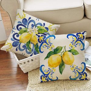 Federa Decorativa Italiana a Sette Punti con Motivo Limone Blu, Motivo a Piastrelle Agrumi della Costiera Amalfitana per Decorazione Esterna e Interna - Product Image 4