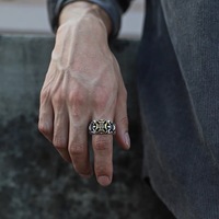 Cincin jari terbuka model jangkar perak alloy retro Thailand, unisex, bergaya hip hop punk vintage, dapat diatur ukurannya