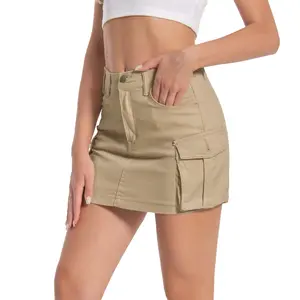 Minifalda envolvente de verano con bolsillos laterales para mujer, pantalones cargo ajustados con logotipo personalizado de fabricantes para mujer