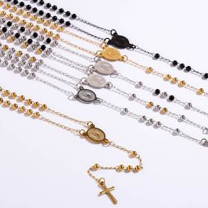 Stainless Steel Rosary Y Shape Necklace for <b>Men</b> Women Religious Ball Beads <b>Chain</b> Christian Coin <b>Cross</b> Pendant Jesus Jewelry - Product Image 4