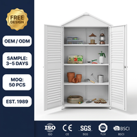 Armoire de jardin en métal blanc avec porte à persiennes, abri de rangement extérieur pour outils, abri utilitaire de jardin en forme de maison, résistant aux intempéries, commande en gros