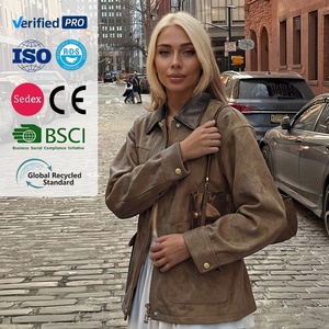 Atacado Vintage lapela camurça jaqueta Eco-Friendly cintura Cinching lisonjeiro queda Novo - Product Image 2