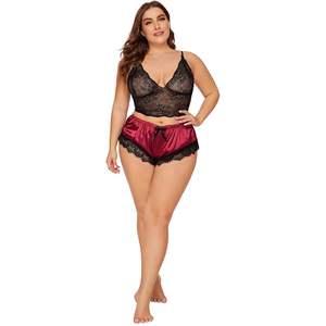 Ensemble de lingerie grande taille pour femme, bralette en dentelle et short, pyjama deux pièces, vêtements de nuit sexy - Product Image 2