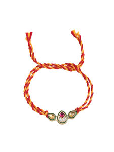 Ensemble de bracelets Rakhi de créateur en pierre Kundan de haute qualité avec fils multicolores pour hommes, pour le Raksha Bandhan, bracelet ethnique pour poignet - Product Image 6