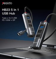 HB23 Yesido Support PD 100W Charge rapide Transfert de données ultra rapide Coque en alliage d'aluminium Hub USB 5 en 1