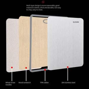 Planche à découper double face en acier inoxydable pour la cuisine, qualité alimentaire, facile à nettoyer, en acier inoxydable et en paille de blé - Product Image 4