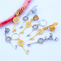 1 anneau de cheveux décoratif pour tresses, accessoire de coiffure, style coréen vintage, pendentif clé en alliage avec incrustation de diamant 12mm