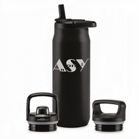 Thermos en acier inoxydable de 32 oz avec 3 couvercles (paille/gobelet/twist), double paroi isolée sous vide, étanche 24-36h