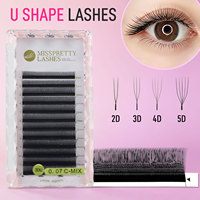 Extensions de cils en U à marque privée, courbure profonde en U, faux vison, cils individuels, logo personnalisé OEM, vente en gros pour salons professionnels