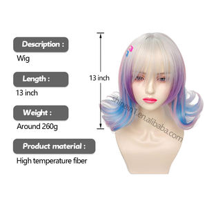 Peluca de Cosplay de Anime Corta y Rizada Rosa Intenso y Azul, Peluca Sintética de la Serie de Televisión Wednesday, Peluca de Enid Sinclair, la Chica Lobo, con Pasadores - Product Image 2