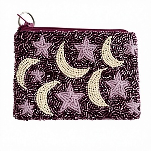 Beaded <b>Coin</b> <b>Purse</b> With Moon And Star Pattern Handmade Zipper Closure Bohemian Style Mini Portable Unisex - Product Image 1