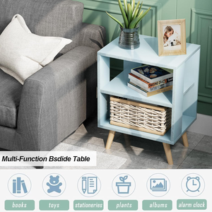 Modern <strong>Blue</strong> End <strong>Table</strong> with Open Storage, 2-Tier Nursery <strong>Bedside</strong> <strong>Table</strong> for Small Spaces - Product Image 3
