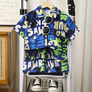 Kinderjongens overhemdset zomer 2026 casual korte mouwen shorts katoenmix letterprint jeugdige mode - Product Image 1