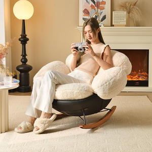 Fauteuil à bascule Trèfle à quatre feuilles, rembourrage en laine d'agneau de qualité supérieure, mousse, chaise de salon, design inclinable - Product Image 5