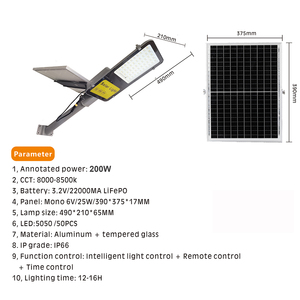 Lampadaires solaires LED en aluminium à haute luminosité, étanches IP66, pour extérieur, avec télécommande, alimentation par batterie, éclairage routier, haute performance CE RoHS - Product Image 4