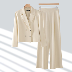 2024 <span class=keywords><strong>costume</strong></span> deux pièces haut de gamme pour femmes nouveau petit <span class=keywords><strong>costume</strong></span> d'automne avec tempérament manteau court et <span class=keywords><strong>pantalon</strong></span> large - Product Image 2