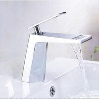 Robinet de lavabo élégant et moderne en laiton sans plomb, finition chromée, monocommande, à poser sur le comptoir, avec cartouche céramique, cascade, pour salle de bain et hôtel