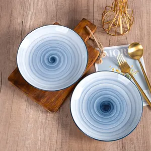 Cheap unique spiral pattern design home goods bulk porcelain dinner plates ceramic plate