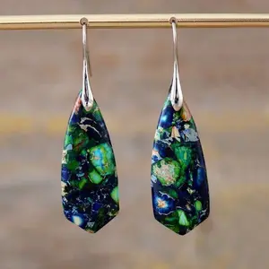Women Colorful Sediment Drop Earrings 18K Natural Gemstone Dangle Earrings Mental Health Protection Charm Crystal Earrings