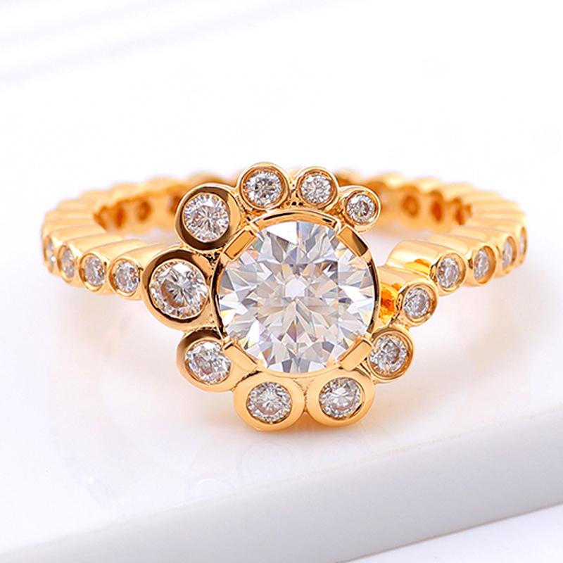 Anillo de oro real de 14k con diamante moissanita