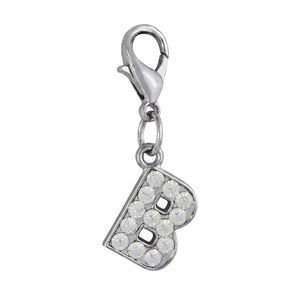 Amuleto de letra B plateada con detalles de cristal para la creación de joyas y accesorios de moda - Product Image 2