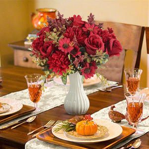 人工花シルクローズデイジーブーケウェディングブライダルブーケセンターピースハンドル家庭用花瓶装飾用 - Product Image 4