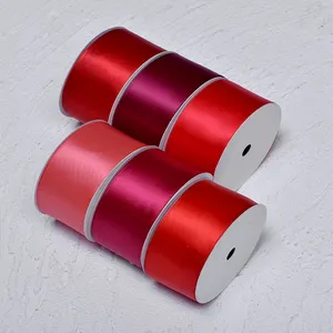 Red Double Faced Satin Ribbon Fabricação Luxo 100 jardas rolo Custom Wholesale Gift Packing Custom Plain Polyester Satin