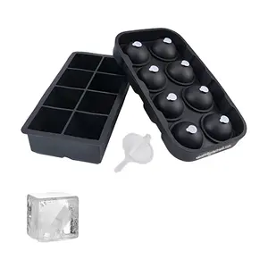 Wholesale Custom New 8 cavities Non-stick Big Large Silicone Ice Cube Tray Silicone Ice Ball Mold