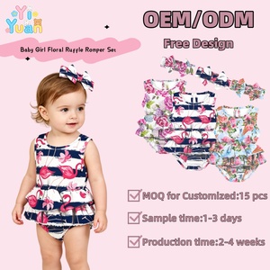 Conjunto de Ropa Casual de Verano para Bebé Niñ<span class=keywords><strong>a</strong></span> Recién Nacida: Pelele sin Mangas con Volantes, Estampado Floral de Flamencos y Animales, con Diadema de Lazo - Product Image 1