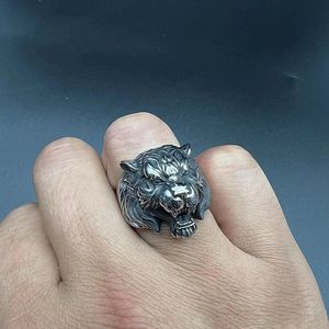 yunnique <b>Tiger</b> Head Men's <b>Ring</b> Retro Steel Color Animal Zodiac Jewelry Gift For Men - Product Image 4
