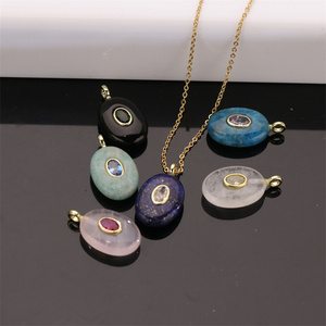 Pendentifs ovales <span class=keywords><strong>en</strong></span> <span class=keywords><strong>pierre</strong></span> d'agate lapis naturelle et quartz rose pour la fabrication de bijoux, colliers, boucles d'oreilles et accessoires DIY - Product Image 2