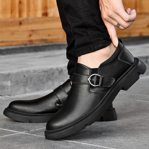 Chaussures habillées rétro en cuir pour hommes, printemps-automne, bout rond, boucle, en cuir de vachette, grande taille 46, cousues, chaussures de ville de luxe léger - Product Image 2