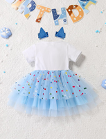 Vestido de Tul Transpirable de Manga Corta para Niñas, Tutú Personalizado para Cumpleaños de Bebés de 1 a 3 Años con Pinzas para el Cabello, Estampado de Dibujos Animados ODM, MOQ 50PCS