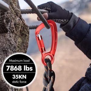 Mosquetón T-Fly con bloqueo automático 35KN rojo en forma de D para escalada en roca y rápel - Product Image 3