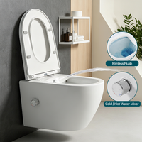 WC suspendu moderne avec bidet intégré, en céramique blanche brillante, sans bride, avec télécommande incluse