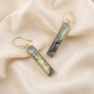Labradorite Bar Drop <b>Earrings</b> 18k Gold Plated Bezel Set Brass Wholesale Jewelry Women Fashion Dangle <b>Earrings</b> Gift For Mom - Product Image 3