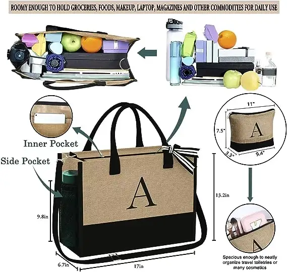 Vendita calda riutilizzabile con Logo personalizzato stampato a tracolla borsa Tote in juta con cerniera