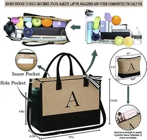 عرض خاص حقيبة تسوق متقاطعة مع الجسم قابلة لإعادة الاستخدام بشعار مخصص مطبوع حقيبة خيش مع سحاب