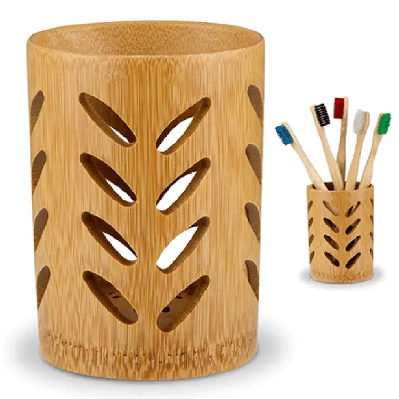 Caneta de bambu natural e ecologicamente correta, porta-copos de escova de dentes de bambu para drenagem, copos reutilizáveis de bambu