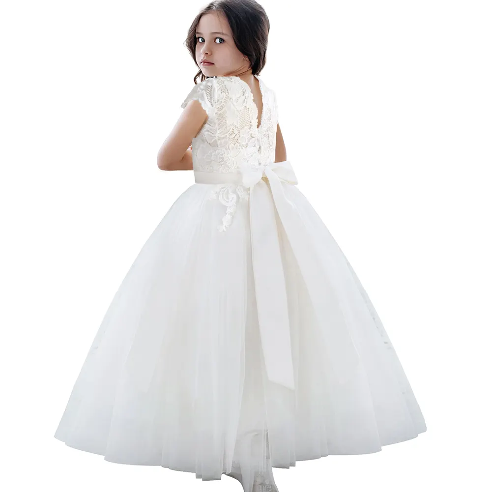Girls Summer Dress Kids Casual Wear White Wedding Party Clothing Lace Princess Dress First Communion Dress
