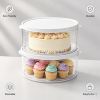Lot de 4 boîtes de rangement rondes empilables en plastique pour gâteaux, avec couvercle transparent, portables, pour cupcakes, beignets, biscuits et desserts