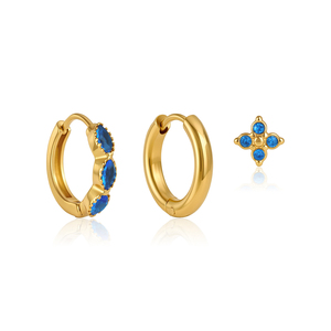 ชุดต่างหูเพชรซิร์โคเนียสีน้ำเงิน 3 ชิ้น J&D Jewelry Sweet ชุบทอง 18K PVD สแตนเลสสตีลกันน้ำ รูปทรงมาร์คีส์แบบห่วงและแบบติดหูรูปโคลเวอร์ ชุดของขวัญ - Product Image 1