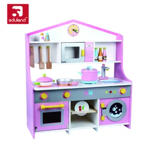 Ролевые игры, детский подарок, большой Дошкольный розовый деревянный кухонный набор, игрушки