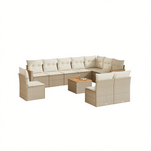 Beige Pe <b>Rattan</b> Garden <b>Sofa</b> Set Powder Coated Steel Frame Acacia Wood Outdoor Furniture Contemporary Design 6 Seater - Product Image 1