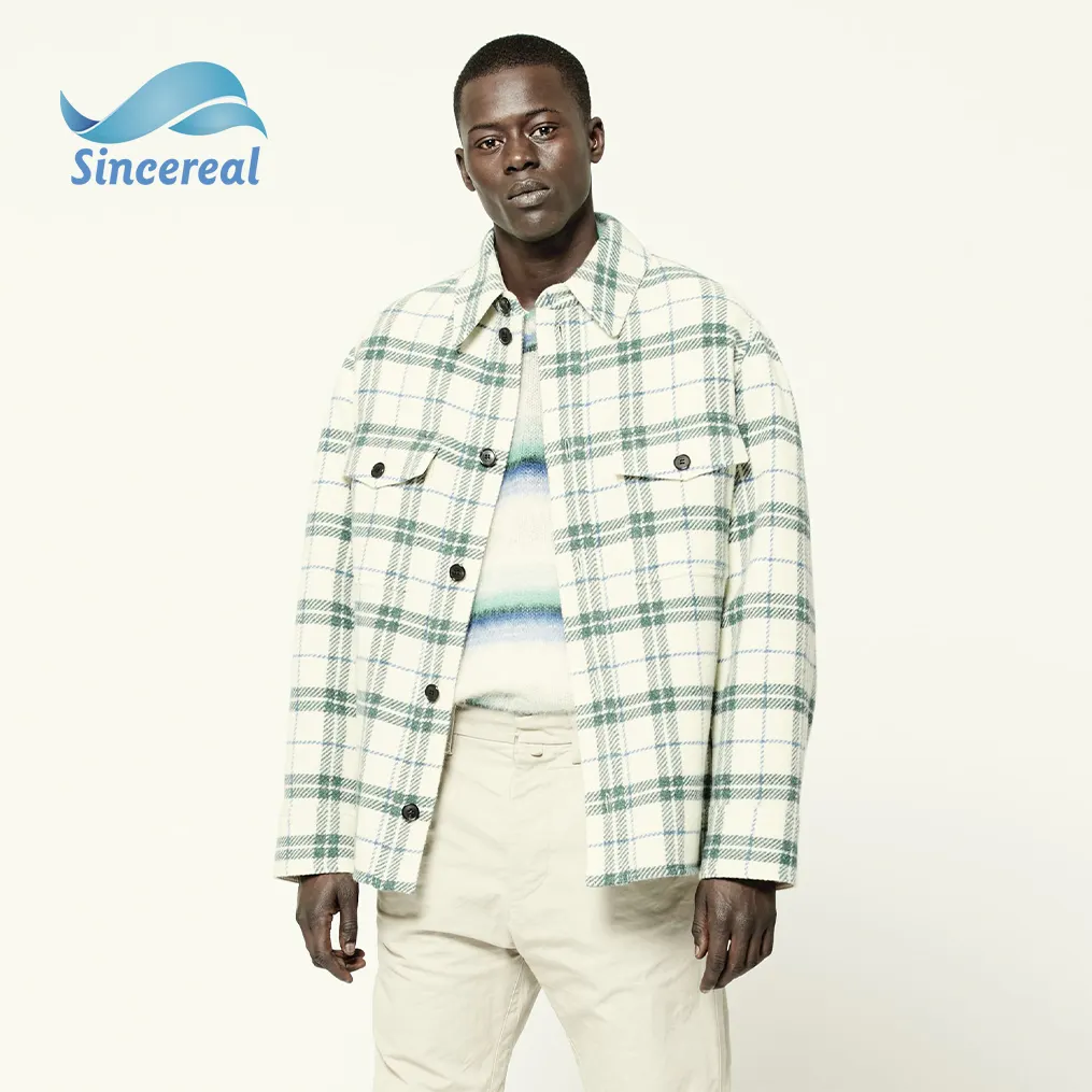 Men's Oversized flannel shirts Jacket Coat Single Button Plaid Casual Jacket Wool Winter Autumn Cotton-Padded Jacket