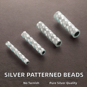 S925 Sterling Silver 10mm Crimp <b>Spacer</b> Beads Patterned End Tube DIY Jewelry Making Bracelet Accessories Anti-Tarnish - Product Image 2