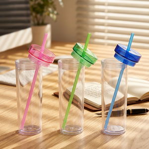 Venta al por Mayor para el Regreso a Clases: Vaso de Plástico Transparente de Doble Pared de 450 ml <span class=keywords><strong>con</strong></span> Pajita Reutilizable, Vaso Delgado de 16 oz, Listo para Enviar, Precios al por Mayor - Product Image 2